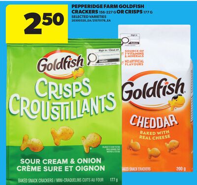 PEPPERIDGE FARM GOLDFISH CRACKERS, 156-227 G OR CRISPS, 177 G