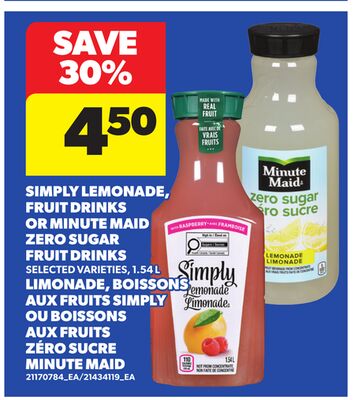 SIMPLY LEMONADE, FRUIT DRINKS OR MINUTE MAID ZERO SUGAR FRUIT DRINKS 1,54 L