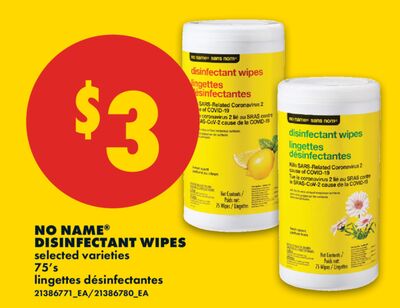 NO NAME® DISINFECTANT WIPES, 75's