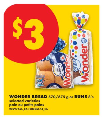 WONDER BREAD 570/675 g or BUNS 8's