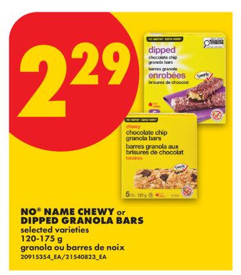 NO® NAME CHEWY or DIPPED GRANOLA BARS, 120-175 g