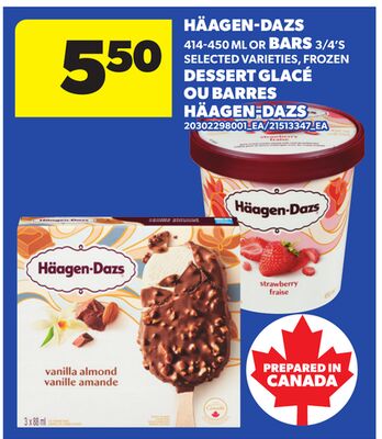 HÄAGEN-DAZS, 414-450 ML OR BARS, 3/4'S