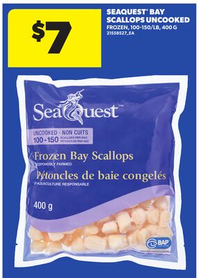SEAQUEST® BAY SCALLOPS UNCOOKED, 100-150/LB, 400 G