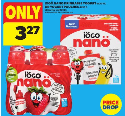 IÖGO NANO DRINKABLE YOGURT, 6X93 ML OR YOGURT POUCHES, 4X90 G
