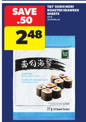 T&T SUSHI NORI ROASTED SEAWEED SHEETS, 27 G