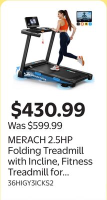 MERACH 2.5HP Folding Treadmill with Incline, Fitness Treadmill for Home with APP, 0.8-7.5MPH, LED Display