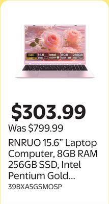 RNRUO 15.6" Laptop Computer, 8GB RAM 256GB SSD, Intel Pentium Gold 6500Y with 2 Cores Up to 3.4GHz, Full HD Display, Office 2024, WiFi5 BT5.0, Window 11 for Business, Student, Pink