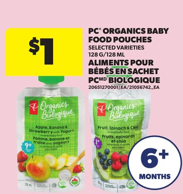 PC® ORGANICS BABY FOOD POUCHES, 128 G/128 ML
