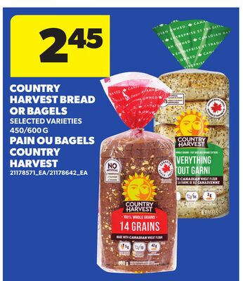 COUNTRY HARVEST BREAD OR BAGELS, 450/600 G