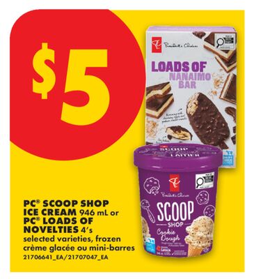 PC® SCOOP SHOP ICE CREAM 946 mL or PC® LOADS OF NOVELTIES 4's