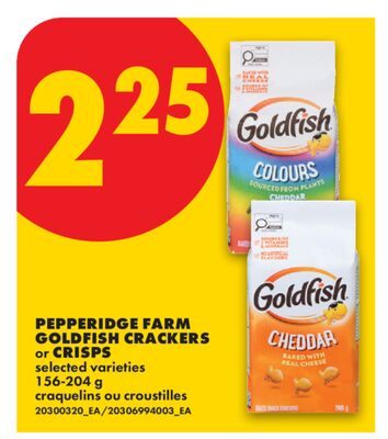 PEPPERIDGE FARM GOLDFISH CRACKERS or CRISPS, 156-204 g