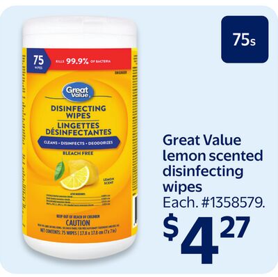 Great Value lemon scented disinfecting wipes
