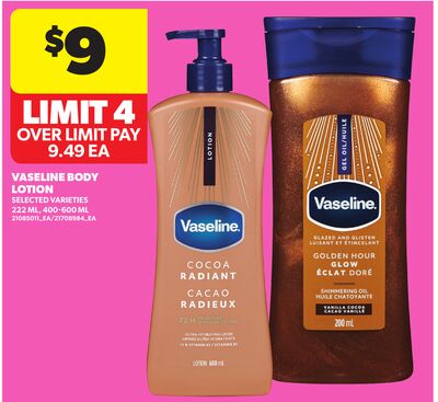 VASELINE BODY LOTION, 222 ML, 400-600 ML