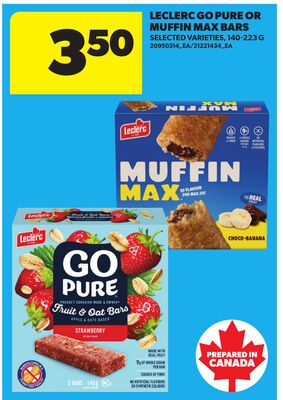 LECLERC GO PURE OR MUFFIN MAX BARS, 140-223 G