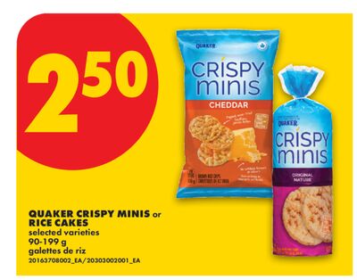 QUAKER CRISPY MINIS or RICE CAKES, 90-199 g