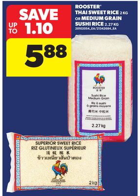 ROOSTER® THAI SWEET RICE, 2 KG OR MEDIUM GRAIN SUSHI RICE, 2.27 KG