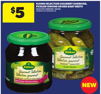 KUHNE SELECTION GOURMET GHERKINS, PICKLED ONIONS OR RED BABY BEETS, 500 ML