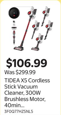 TIDEA X5 Cordless Stick Vacuum Cleaner, 300W Brushless Motor, 40min Runtime, Lightweight with LED Display for Hardwood Floor, Carpet & Pet Hair