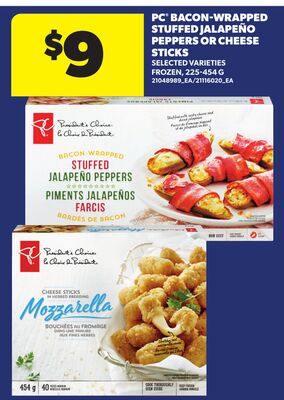 PC® BACON-WRAPPED STUFFED JALAPEÑO PEPPERS OR CHEESE STICKS, 225-454 G