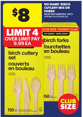 NO NAME® BIRCH CUTLERY MIX OR FORKS, 150'S