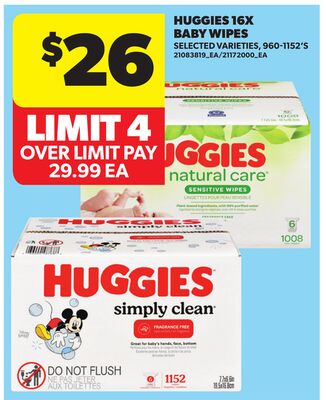 HUGGIES 16X BABY WIPES, 960-1152'S