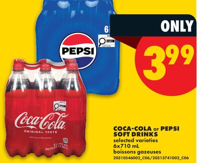 COCA-COLA or PEPSI SOFT DRINKS, 6x710 mL