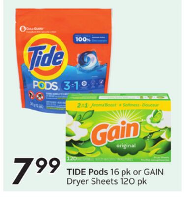 Pods 16 pk or Dryer Sheets 120 pk