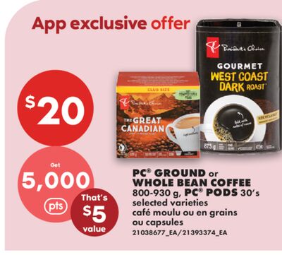 PC® GROUND or WHOLE BEAN COFFEE 800-930 g, PC® PODS 30's