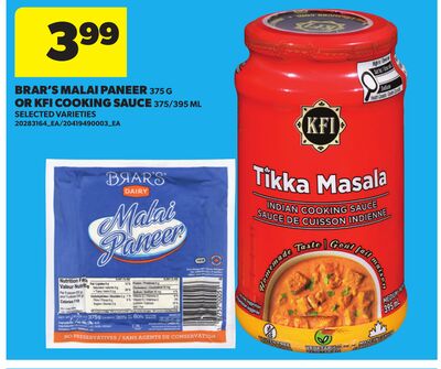 BRAR'S MALAI PANEER, 375 G OR KFI COOKING SAUCE, 375/395 ML