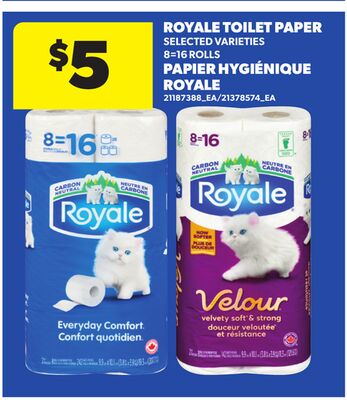 ROYALE TOILET PAPER, 8=16 ROLLS