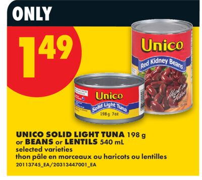 UNICO SOLID LIGHT TUNA 198 g or BEANS or LENTILS 540 mL
