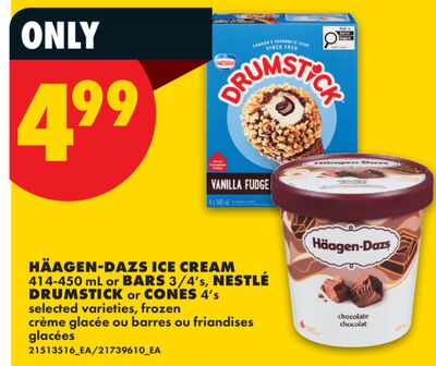 HÄAGEN-DAZS ICE CREAM 414-450 mL or BARS 3/4's, NESTLÉ DRUMSTICK or CONES 4's