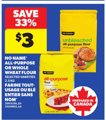 NO NAME® ALL-PURPOSE OR WHOLE WHEAT FLOUR, 2.5 KG