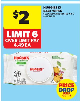 HUGGIES 1X BABY WIPES, 56-64'S