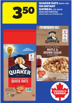 QUAKER OATS, 900 G-1 KG OR INSTANT OATMEAL, 252-344 G