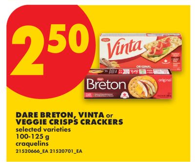 DARE BRETON, VINTA or VEGGIE CRISPS CRACKERS, 100-125 g