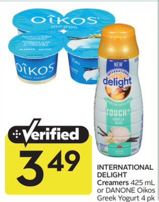 Creamers 425 mL or Oikos Greek Yogurt 4 pk