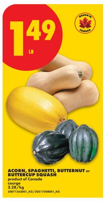ACORN, SPAGHETTI, BUTTERNUT or BUTTERCUP SQUASH