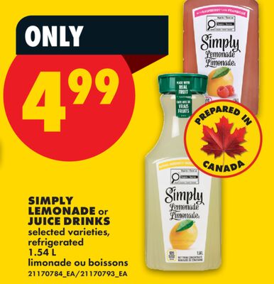 SIMPLY LEMONADE or JUICE DRINKS, 1.54 L