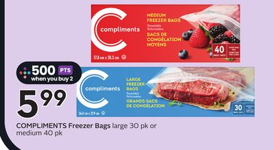 COMPLIMENTS Freezer Bags large 30 pk or medium 40 pk - Big Earn