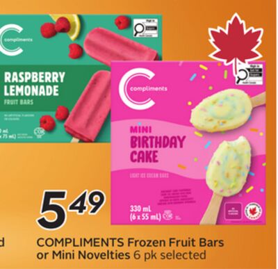 COMPLIMENTS Frozen Fruit Bars or Mini Novelties