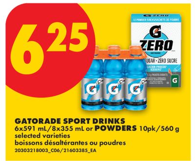 GATORADE SPORT DRINKS 6x591 mL/8x355 mL or POWDERS 10pk/560 g