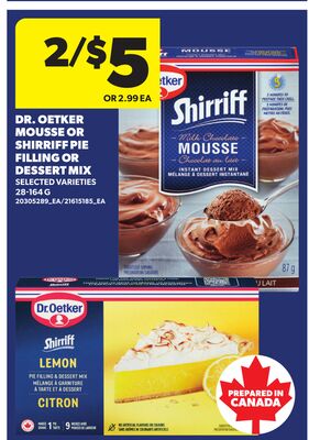 DR. OETKER MOUSSE OR SHIRRIFF PIE FILLING OR DESSERT MIX, 28-164 G
