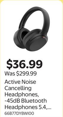 Active Noise Cancelling Headphones, -45dB Bluetooth Headphones 5.4, 50H Playtime Earbuds, Bass Boosted by 90%, Clear Call with 4 Mics, Comfort Fit Over Ear Headphones for Travel Home Office PC Black