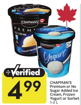 Premium or No Sugar Added Ice Cream, Frozen Yogurt or Sorbet