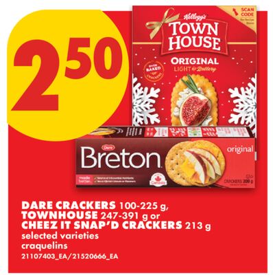 DARE CRACKERS, 100-225 G, TOWNHOUSE, 247-391 G OR CHEEZ IT SNAP'D CRACKERS, 213 G