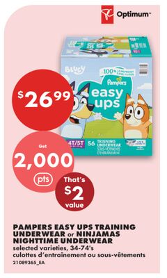 PAMPERS EASY UPS TRAINING UNDERWEAR or NINJAMAS NIGHTTIME UNDER WEAR, 34-74's