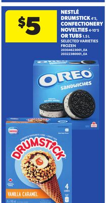 NESTLÉ DRUMSTICK, 4'S, CONFECTIONERY NOVELTIES, 4-10'S OR TUBS, 1.5 L