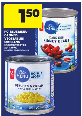 PC® BLUE MENU™ CANNED VEGETABLES OR BEANS, 284-540 ML