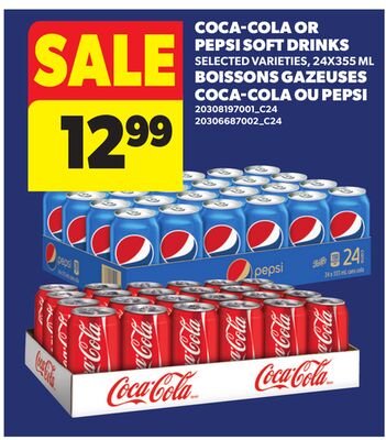 COCA-COLA OR PEPSI SOFT DRINKS, 24X355 ML